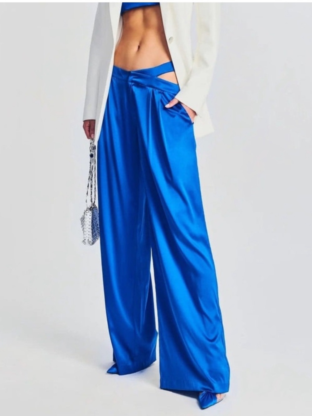 NWT SER.O.YA Zarri Silk Stretch Pant with Cutout in Royal Blue Size XS